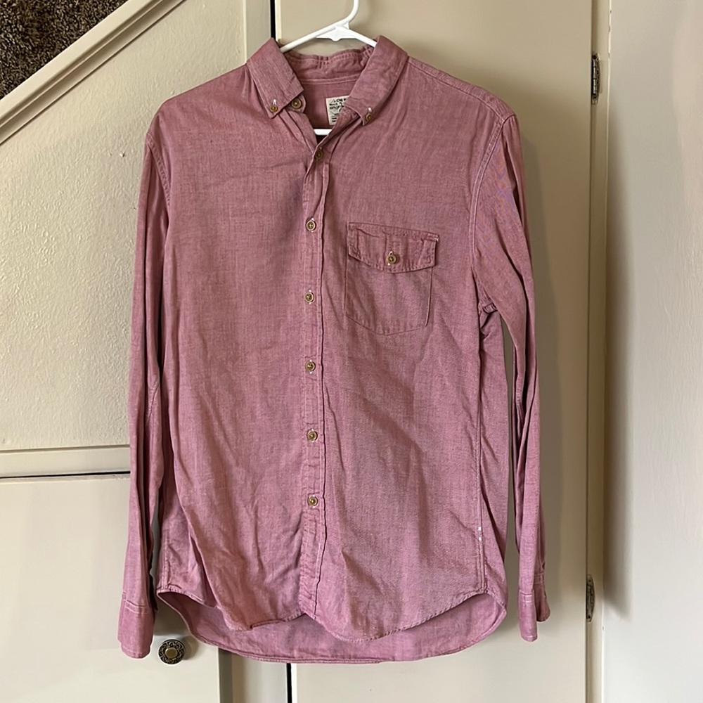 J. Crew Cotton Button-Down Workshirt Red Long Sleeve with Pocket